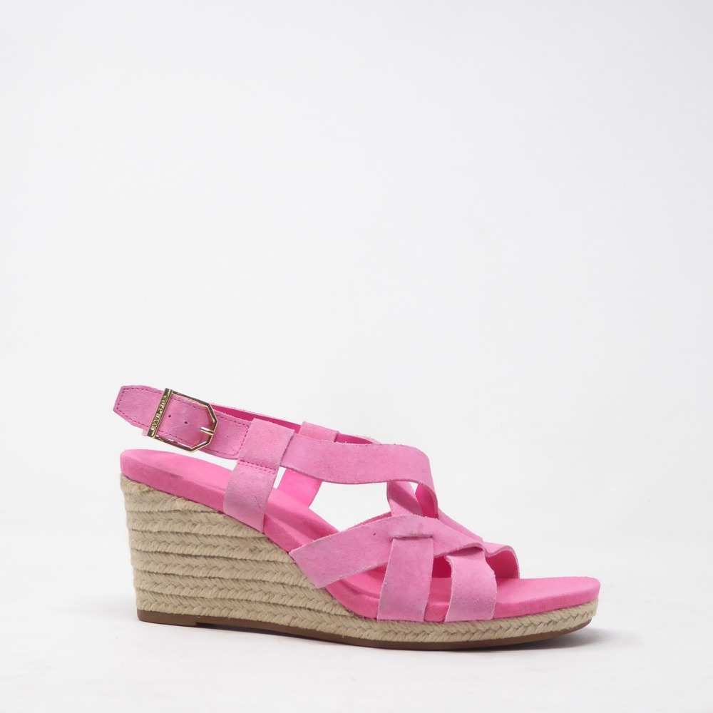 Cole Haan Womens Espadrille Crystal Wedge Sandals Pink Suede 7.5B